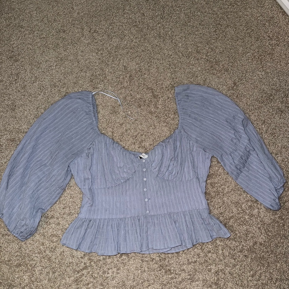 Francesca’s Blue Puff Sleeve Blouse